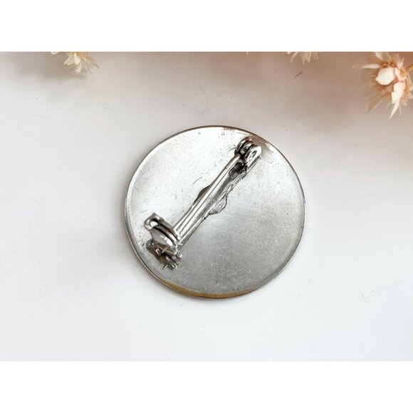 Letter "A" Silver Toned Round Shaped Monogrammed Vintage Brooch Pin - Picture 3 of 6